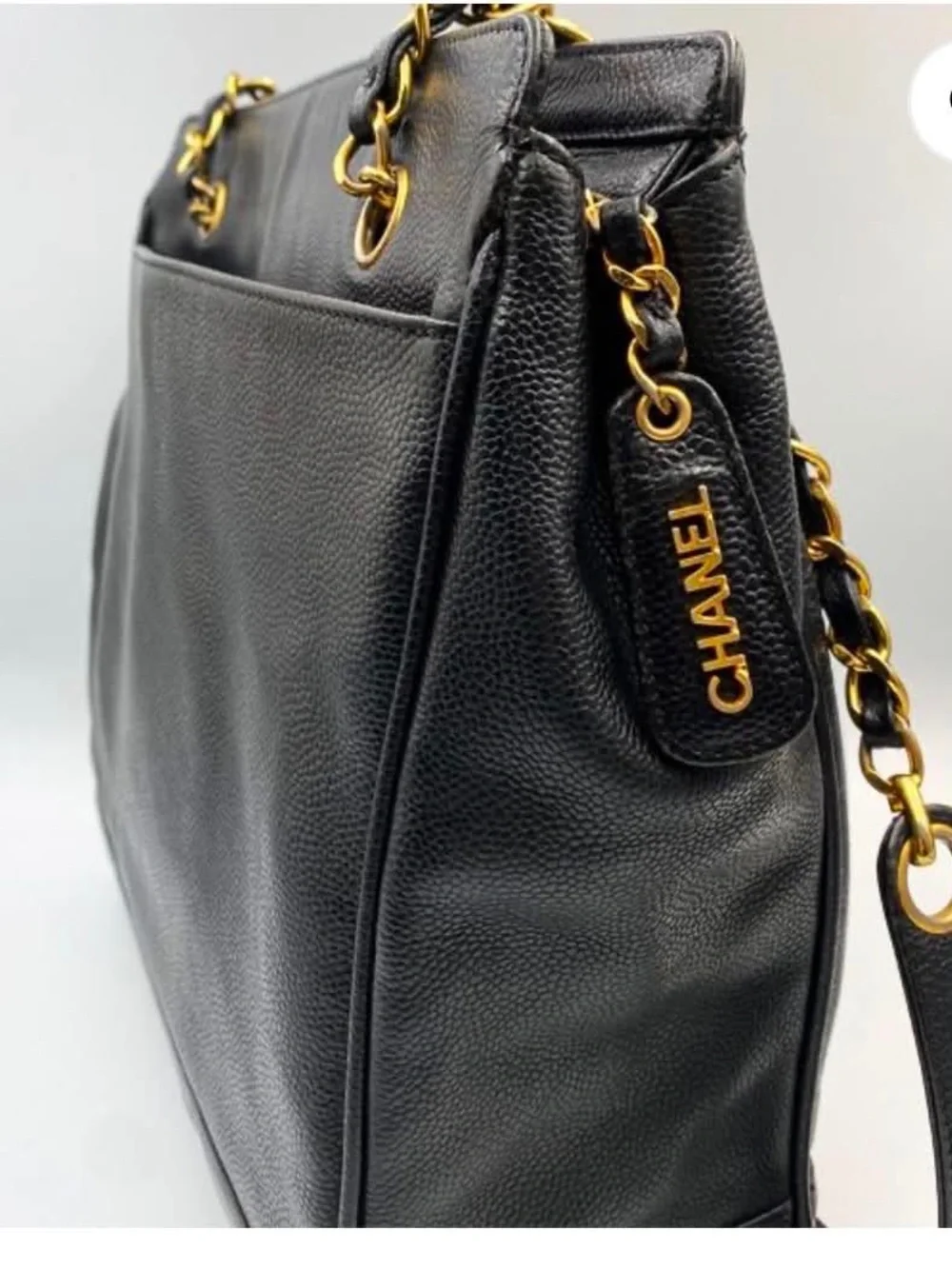 CHANEL Black Leather Shoulder Bag with Gold Chain Straps